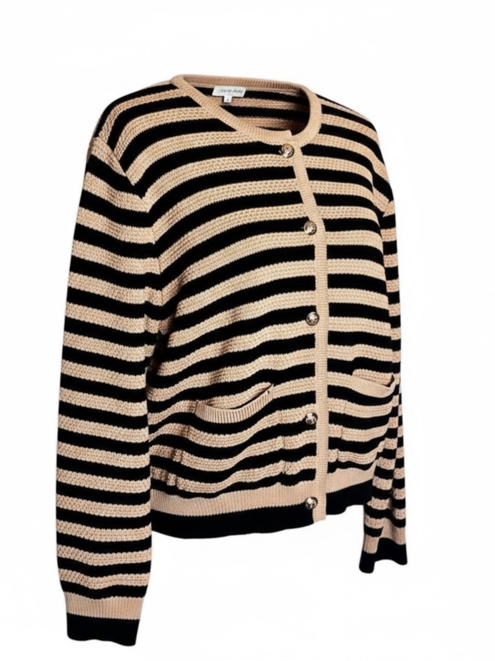 Lillusory Striped Cardigan Size XL Tan Black Stripes Front Pockets Never Worn